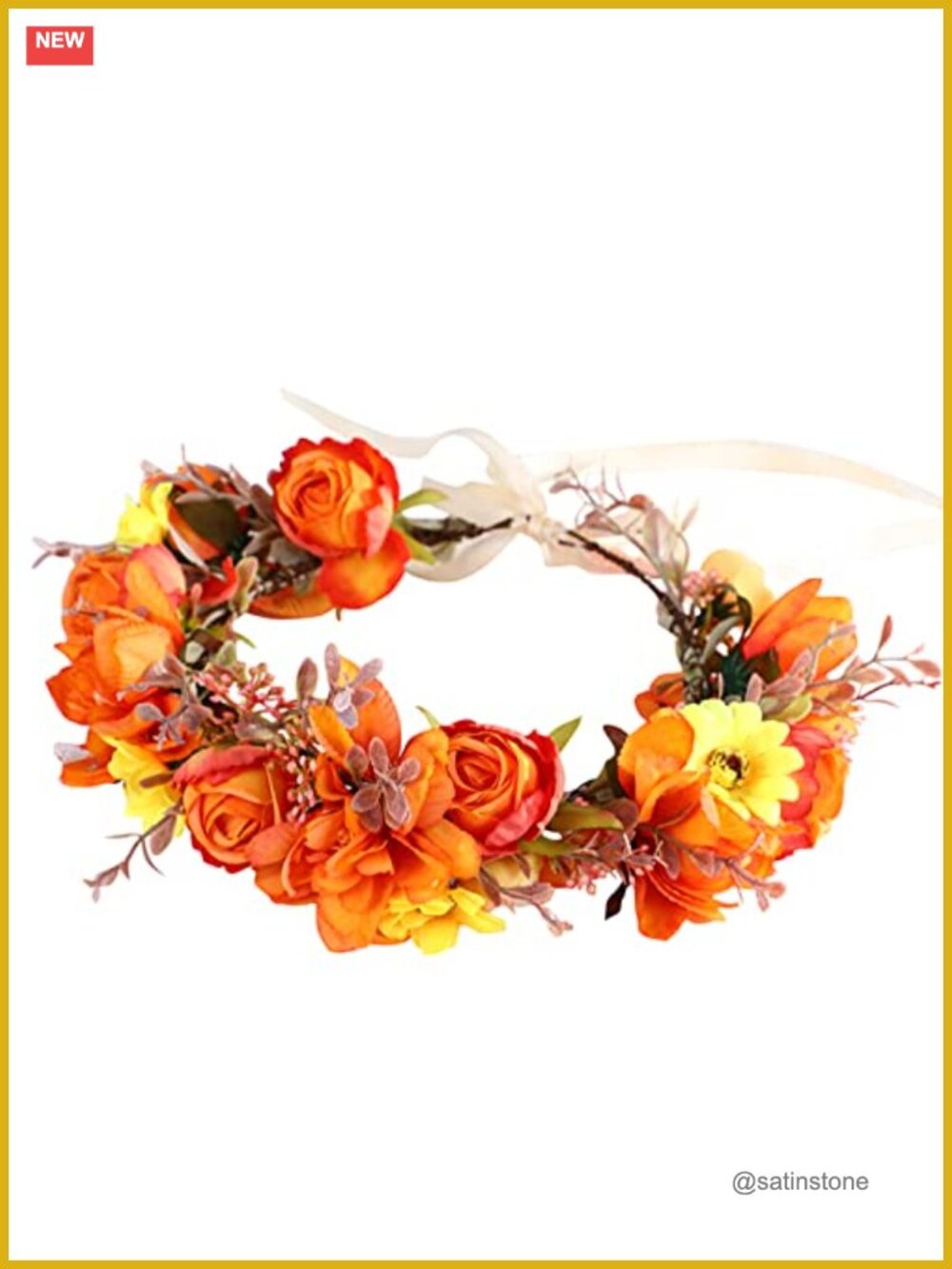 Floral Crown Headband Fabric Flower Halo Headpiece Adjustable Ribbon
